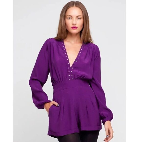 Motel Rocks Jet Crystal Gems Plunge Neck Playsuit - Picture 1 of 2